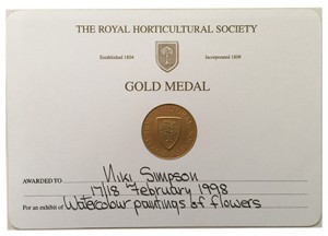 RHS Gold Medal certificate painting 1998 tiny for web